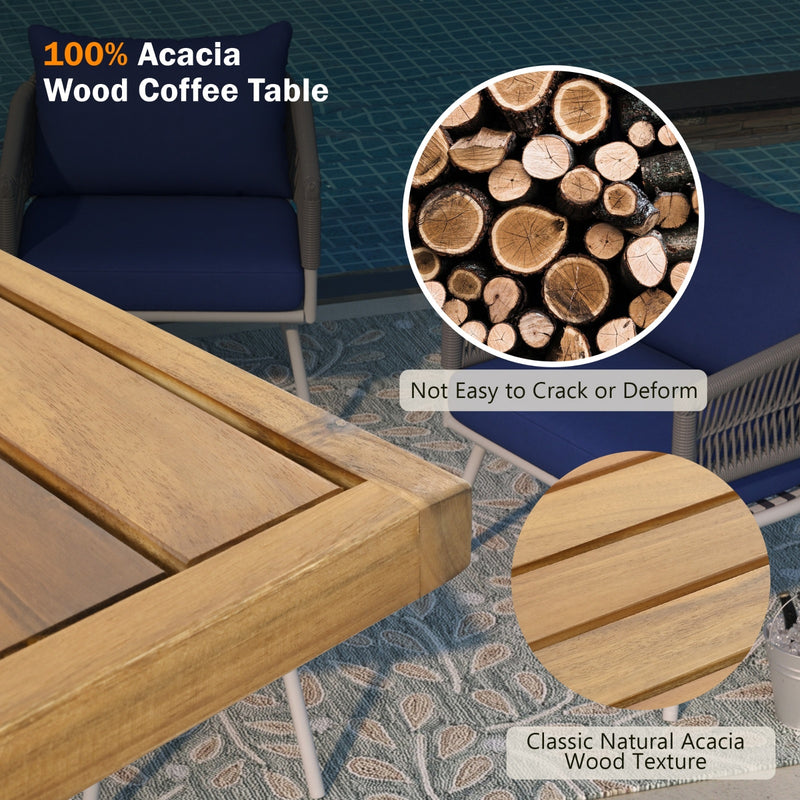 K&K 4-Piece Boho Rope Patio Furniture Set, Outdoor Furniture With Acacia Wood Table, Patio Conversat