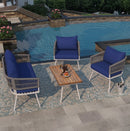 K&K 4-Piece Boho Rope Patio Furniture Set, Outdoor Furniture With Acacia Wood Table, Patio Conversat