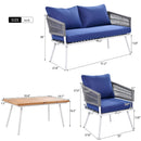 K&K 4-Piece Boho Rope Patio Furniture Set, Outdoor Furniture With Acacia Wood Table, Patio Conversat